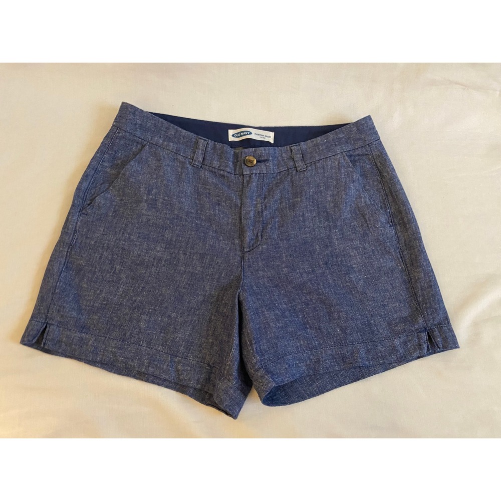 Old Navy Shorts Womens 10 Blue Everyday Short Mid-Rise Linen Blend Casual Summer